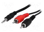 Cable; Jack 3.5mm 3pin plug,RCA plug x2; 0.2m; black BQ CABLE