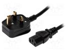 Cable; 3x0.75mm2; BS 1363 (G) plug,IEC C13 female; PVC; 2m; black LIAN DUNG