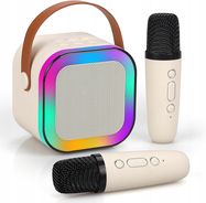 Extralink Kids Mini Karaoke LED Speaker 2x Mic White | Karaoke Set | speaker, 2x microphone, Bluetooth, AUX, SD card slot, RGB lighting, EXTRALINK
