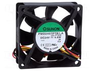 Fan: DC; axial; 24VDC; 70x70x25mm; 83.25m3/h; 45dBA; ball; 9.14mmH2O SUNON