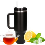 Black Forest | Thermo mug with straw | thermos with handle, 1200ml, black, EXTRALINK