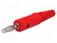 Plug; 4mm banana; 32A; 33VAC; 70VDC; red; Max.wire diam: 4mm; 2.5mm2 SCHÜTZINGER