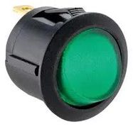 ROCKER SW, SPST, 12VDC, GREEN, PANEL