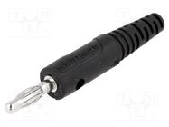 Plug; 4mm banana; 10A; 33VAC; 70VDC; black; Max.wire diam: 2mm SCHÜTZINGER