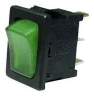 ROCKER SW, SPST, 16A, 125VAC, GREEN