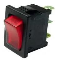 ROCKER SW, SPST, 16A, 125VAC, RED