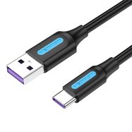 USB 2.0 A to USB-C Cable Vention CORBI 5A 3m Black PVC, Vention