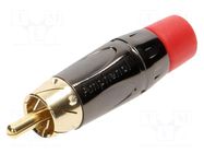 Connector: RCA; plug; male; short; straight; soldering; black; 3÷7mm AMPHENOL