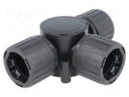 T-connector; polyamide; HelaGuard; IP66; socket 28mm x3; black HELLERMANNTYTON