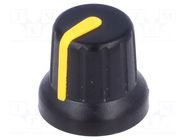Knob; miniature,with pointer; Øshaft: 6.35mm; black SR PASSIVES