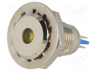 Indicator: LED; flat; yellow; 12VDC; Ø12mm; IP67; for soldering ONPOW