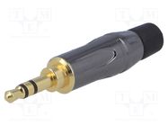 Plug; Jack 3,5mm; male; stereo; ways: 3; straight; for cable; steel AMPHENOL