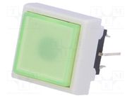 Switch: keypad; Pos: 2; DPDT; 0.1A/30VDC; green; LED; green; THT; 1.5N HIGHLY ELECTRIC