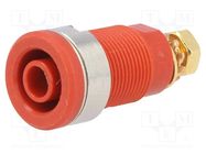 Connector: 4mm banana; socket; 32A; red; gold-plated; 32mm SCHÜTZINGER