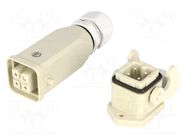 Connector: HDC; male + female; plug + socket,complete set; PIN: 4 HARTING