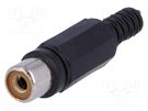 Plug; RCA; female; with strain relief; straight; soldering; black 
