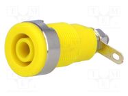 Socket; 4mm banana; 32A; yellow; nickel plated; on panel,screw 