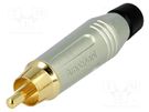 Plug; RCA; male; straight; soldering; grey; gold-plated; for cable AMPHENOL