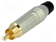 Connector: RCA; plug; male; straight; soldering; grey; gold-plated AMPHENOL