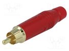 Plug; RCA; male; straight; soldering; red; gold-plated; for cable AMPHENOL