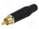 Plug; RCA; male; straight; soldering; black; gold-plated; for cable AMPHENOL