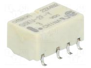 Relay: electromagnetic; DPDT; Ucoil: 3VDC; Icontacts max: 1A; G6K OMRON Electronic Components