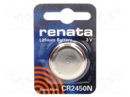 Battery: lithium; CR2450,coin; 3V; 540mAh; non-rechargeable; 1pcs. RENATA