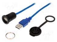 Cable; USB 2.0,with cap; USB A socket,USB A plug; IP65; 2m ENCITECH