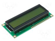 Display: LCD; alphanumeric; STN Positive; 16x2; yellow-green; LED RAYSTAR OPTRONICS