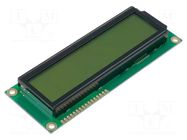 Display: LCD; alphanumeric; STN Positive; 16x2; yellow-green; LED RAYSTAR OPTRONICS