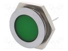Indicator: LED; flat; green; 12÷14VDC; Ø22mm; IP67; metal; ØLED: 20mm SIGNAL-CONSTRUCT