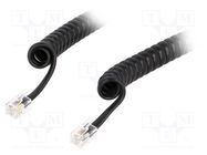 Cable: telephone; coiled,interlaced; RJ9 plug,both sides; black BQ CABLE