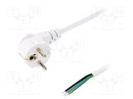 Cable; 3x1mm2; CEE 7/7 (E/F) plug angled,wires; PVC; 1.8m; white 