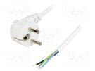 Cable; 3x0.75mm2; CEE 7/7 (E/F) plug angled,wires; PVC; 3m; white LIAN DUNG