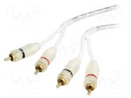 Cable; RCA socket x2,both sides; 1m; white; for amplifier 4CARMEDIA