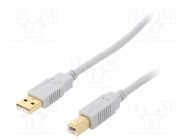 Cable; USB 2.0; USB A plug,USB B plug; gold-plated; 1.8m; grey BQ CABLE