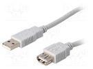 Cable; USB 2.0; USB A socket,USB A plug; 3m; grey; Core: CCA BQ CABLE