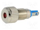 Indicator: LED; flat; red; 12VDC; Ø8mm; IP67; for soldering; brass ONPOW