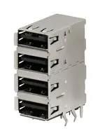 USB STACKED CONN, R/A, 2.0 A RCPT, 4PORT