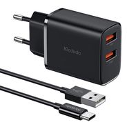 Mcdodo CH-5072 USB-A*2, 12W power charger + USB-A to USB-C cable (black), Mcdodo