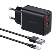 Mcdodo CH-5071 USB-A*2, 12W network charger + USB-A to lightning cable (black), Mcdodo