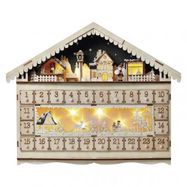 LED Advent calendar, wooden, 40x50 cm, 2x AA, indoor, warm white, timer, EMOS