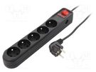 Plug socket strip: protective; Sockets: 5; 250VAC; 10A; black ARMAC