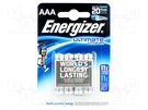 Battery: lithium; 1.5V; AAA; 1200mAh; non-rechargeable; 4pcs. ENERGIZER