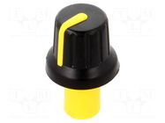 Knob; with pointer; ABS; Øshaft: 6mm; Ø16x14.4mm; black; push-in SR PASSIVES