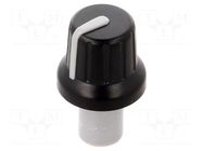 Knob; with pointer; ABS; Øshaft: 6mm; Ø16x14.4mm; black; push-in SR PASSIVES