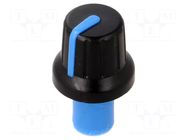 Knob; with pointer; ABS; Øshaft: 6mm; Ø16x14.4mm; black; push-in SR PASSIVES