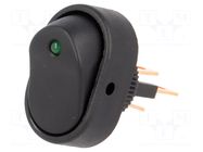 ROCKER; SPST; Pos: 2; ON-OFF; 15A/24VDC; black; LED; R13-133-DC; oval SCI