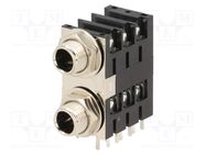 Socket; Jack 6,3mm; female; double,stereo,with triple switch AMPHENOL