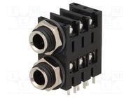 Socket; Jack 6,3mm; female; double,stereo,with triple switch AMPHENOL